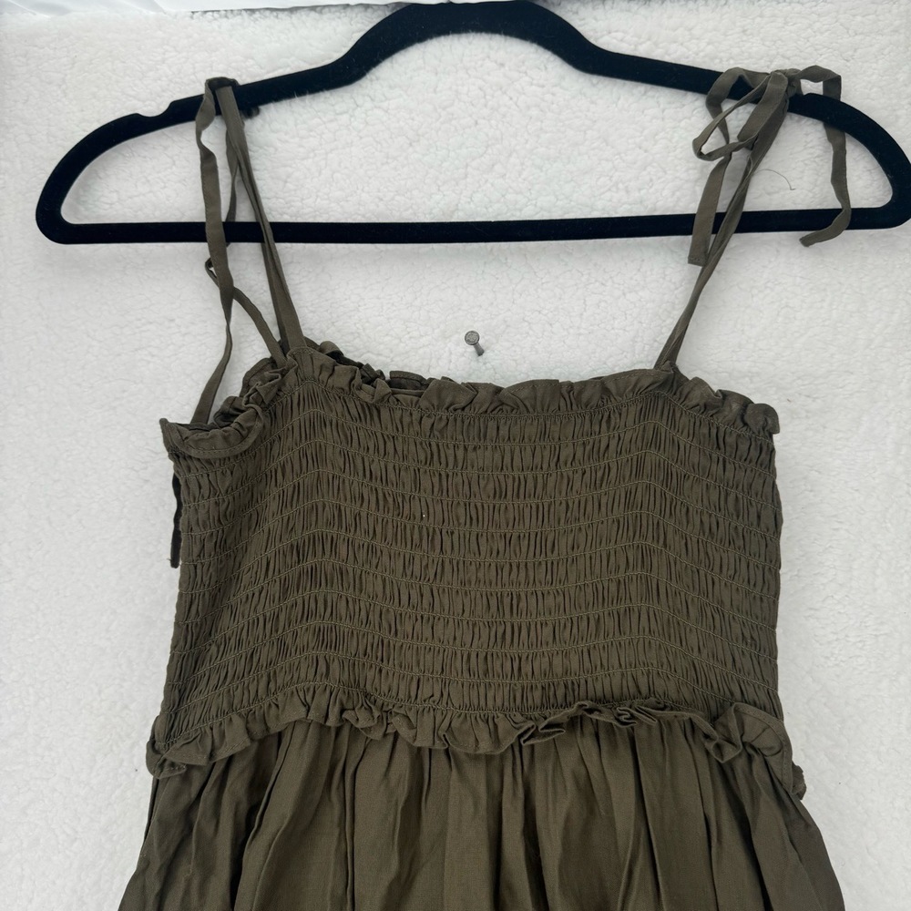 Pomander Place Tuckernuck Shallon Tie Strap Maxi Dress Olive Smocked Springy XS - Picture 3 of 10